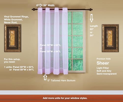 Image of Today's Curtain, Emelia Grommet Sheer Panel 63 inch Lilac, 59 inch W x 63 inch L