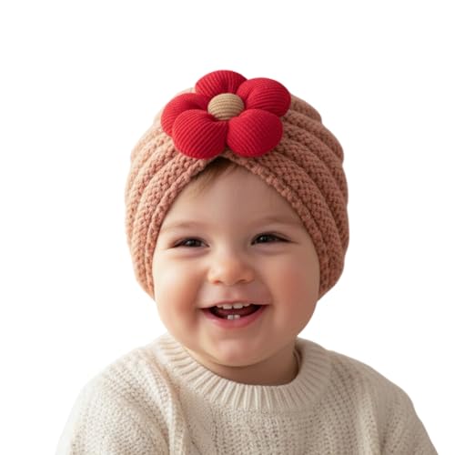 Image of SYGA Baby Cap Flower Wool Warm Knitted Streachable Hat Infant Toddler Baby Cap 0-3 Years
