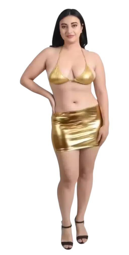 Women's Halter Bikini Top and Mini Skirt Co-ord Set, Shiny Finish-image-16