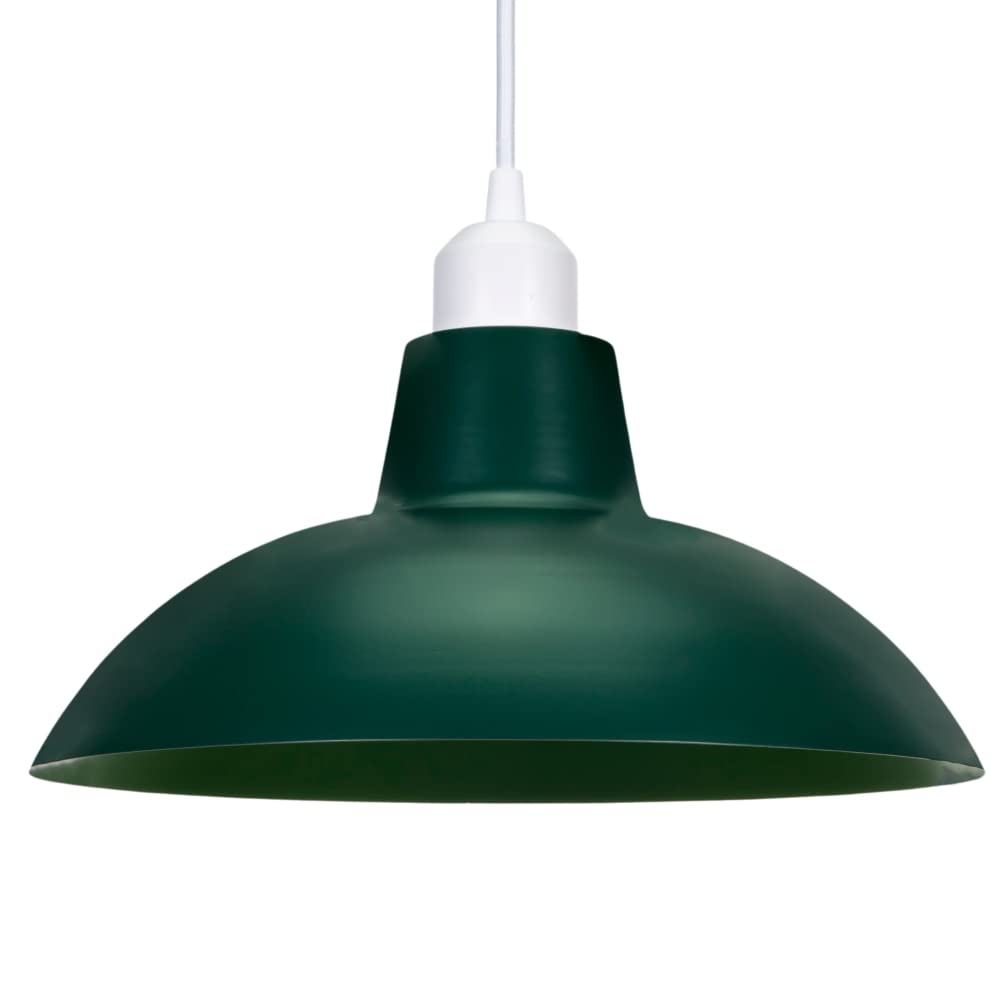 Industrial Retro Designed Matt Forest Green Curved Metal Ceiling Pendant Shad...