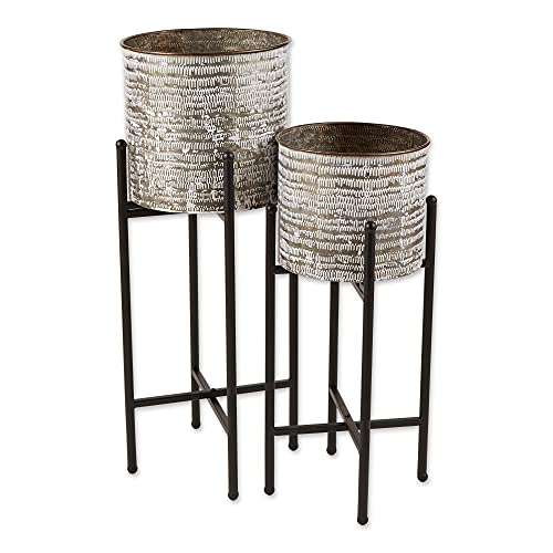 DII Bucket Plant Stand Set Indoor/Outdoor, Large, 8.75x8.75x24.25; Small, 8x8x20, White Wash, 2 Piece