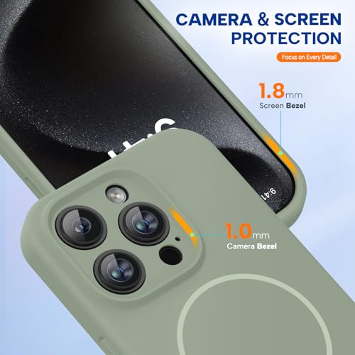 Image of Miracase Magnetic for iPhone 15 Pro Case, [Soft Anti-Scratch Microfiber Lining], Compatible with MagSafe, Liquid Silicone Shockproof Drop Protection Phone Case for 15 Pro, Patina Green