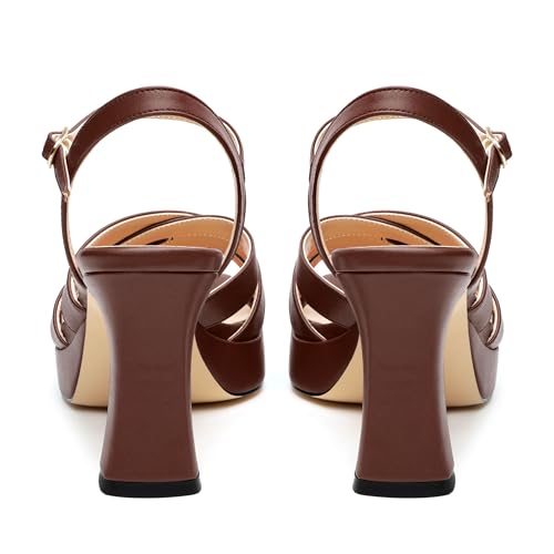 Image of Women Square Toe Platform Block Heel Sandals 3.3'' | Elegant Comfort Formal Dress Footwear, Stylish Ladies Sandals For Daily Office Wedding Evening Party Formal Occasions