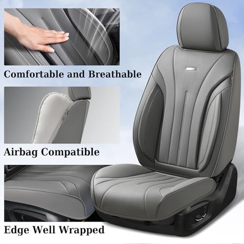Image of Coverado Car Seat Covers Full Set, Luxury Nappa Leather Seat Covers, Waterproof Seat Cover for Cars, Front and Rear Seat Cover Car Seat Protector, Automotive Seat Cover Universal Fit Most Cars(Gray)