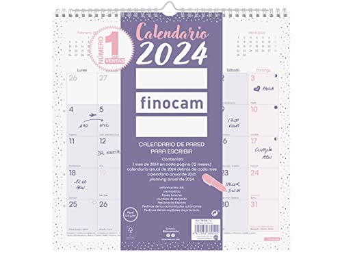 Finocam - Calendario 2024 Chic de Pared para Escribir Enero 2024 - Diciembre 2024 (12 meses) Chic Morado Español