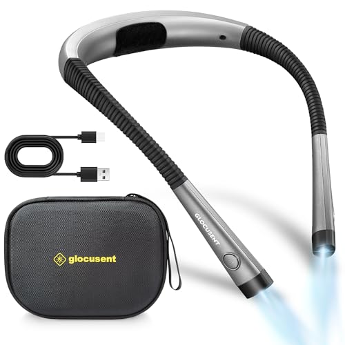 Glocusent Lampada da Lettura, LED luce del libro, Ricaricabile, 3 Colori, 6 Livelli di luminosità, Bracci pieghevoli, mani libere, Perfetta per Tejer, Estudiar, Dormir, Viajar (Funda EVA incluida)