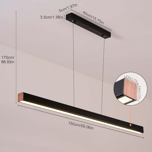 Lámpara de araña LED de 150 cm regulable en negro para comedor 4