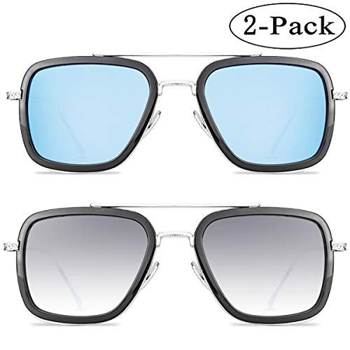 Óculos de sol polarizados Tony Stark para homens e mulheres, armação de metal quadrada de aviador, a