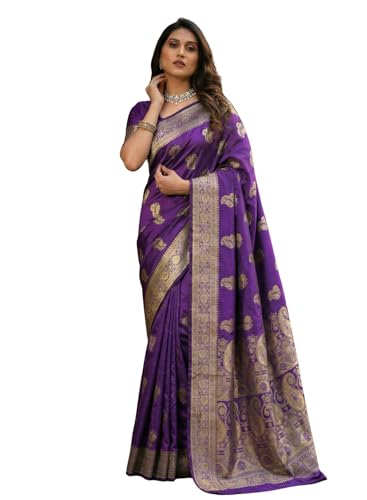 Image of C J Enterprise Women's Pure Soft Silk Saree With Blouse Piece For Wedding (KeriLichi)