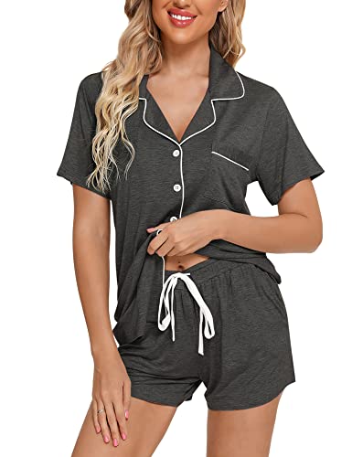 Samring Women's Shorts Pajama Set Short Sleeve Sleepwear Nightwear Pjs Dark Grey L #TOP2