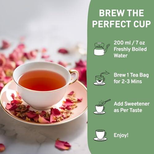 Image of HANDPICK, Rose Buds Herbal Tea Bags - 50 Count | Caffeine Free Rose Tea with Chamomile & Tulsi | Floral & Smooth | Round Eco-conscious Tea Bags