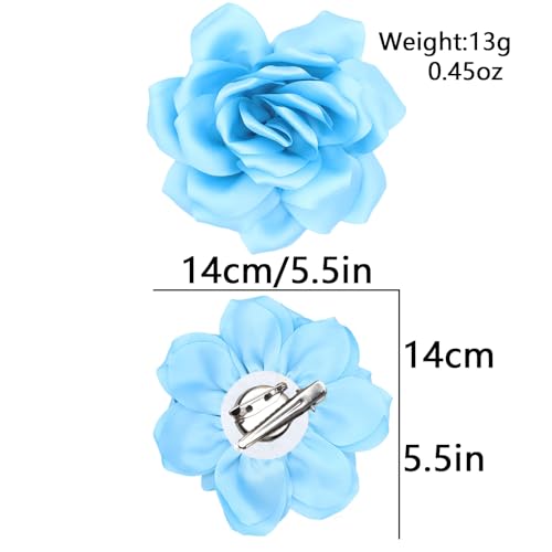 Image of Flower Brooch Pins for Women 5.5in Lapel Pins Large Rose Floral Brooches Dainty Satin Fabric Brooches Rose Flower Hair Clips Wedding Party Dance Clothes Accessories Jewelry