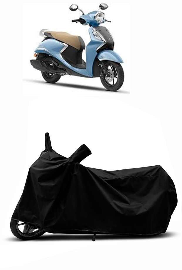 Image of Sheild Heavy Duty Waterproof Scooty & Bike Cover for Yamaha Fascino - UV Resistant, Dustproof & Rain Protection, All-Weather Outdoor Cover for Bikes & Scooty with Buckle Straps(Black)