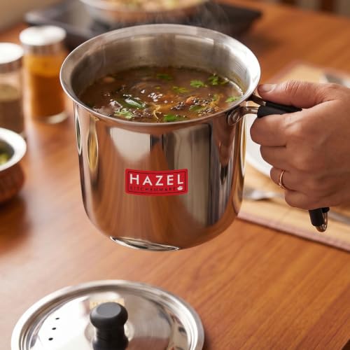 Image of HAZEL Steel Milk Pot with Lid |Stainless Steel Milk Boiler Container | Milk Boiling Vessel Gunj for Kitchen (Tope with Lid & Handle, 1700 ML)