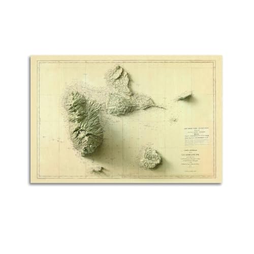 HVLS Poster décoratif sur toile avec carte de la Guadeloupe rétro en relief pour chambre à...
