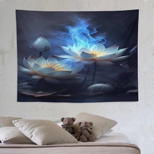 Tapisserie murale lotus PAZZK pour masquer un mur blanc de chambre sans peinture