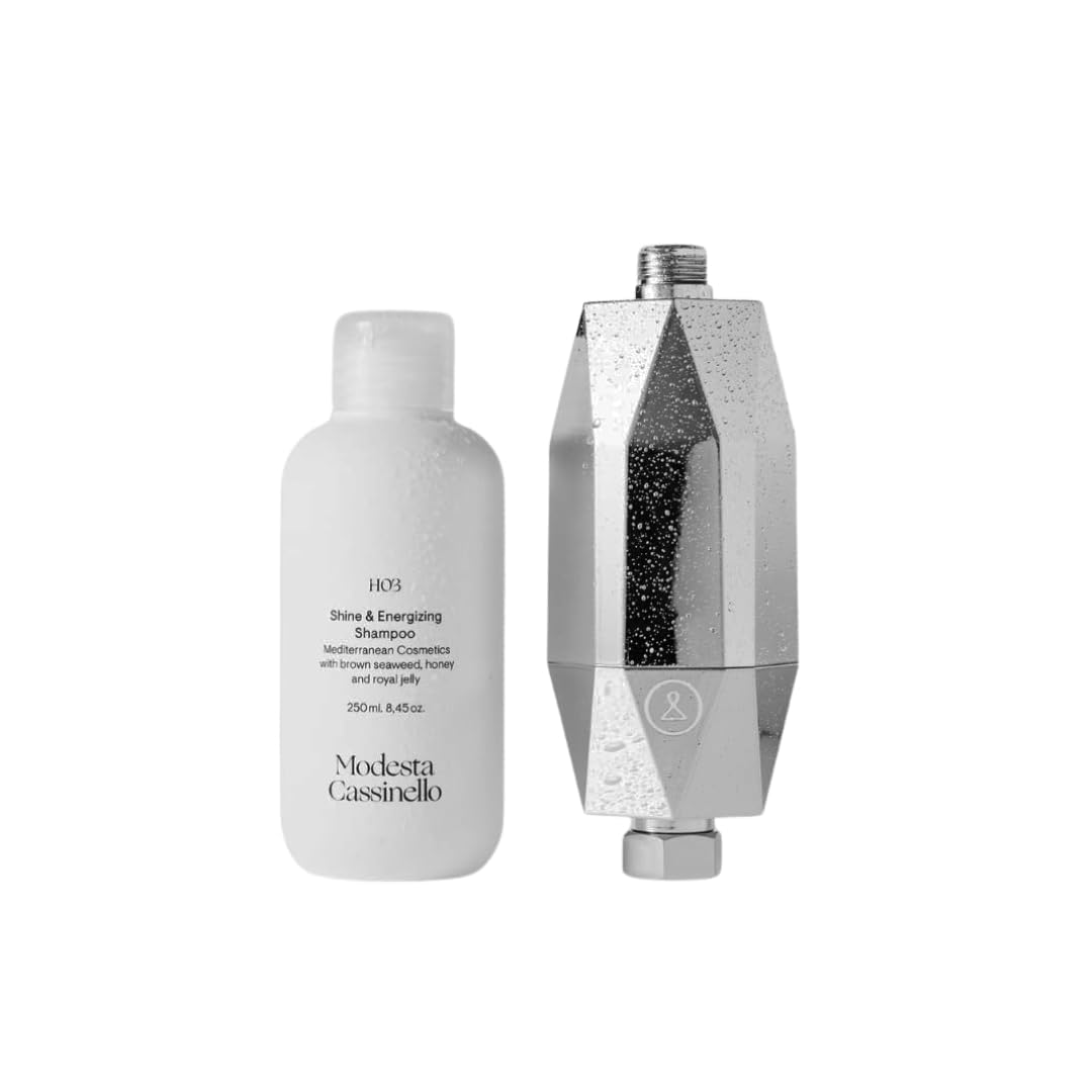 Modesta Cassinello - Pack H03 Champú Brillo y Vitalidad 250 ml + Filtro de Ducha ShowerPro Diamond - Cabello más brillante, hidratado y protegido - Filtro que Elimina más de 70 Contaminantes