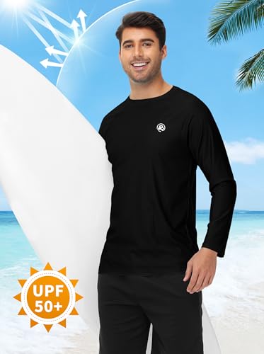 Image of AOBUTE Mens Long Sleeve Swim Shirt Quick Dry Sun Protection Rash Guard