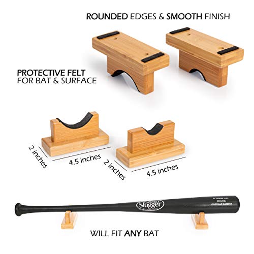 Cypress Sunrise Baseball Bat Display Case Desk Table Mantel Mount Horizontal Rack Brackets Hanger Holder I Bamboo Finish I Protective Felt I Hidden Hardware Included I Easy Installation