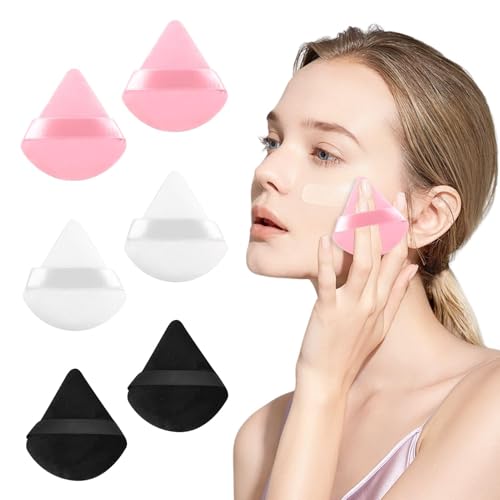 6 Piezas Esponjas de Maquillaje Triangulares - Borlas de Polvos Reutilizables para Base Líquida, BB Cream y Corrector - Suave Terciopelo Facial - Uso Seco/Húmedo, Lavables en Lavadora