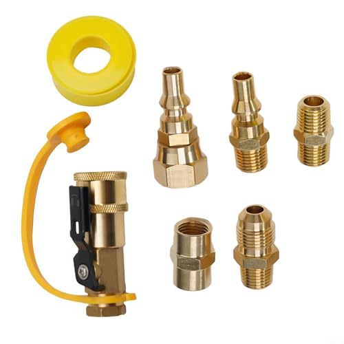 Kit de accesorios de conexión rápida de propano RV de 7 piezas, válvula adaptadora de latón de 1/4 pulgadas con cierre para parrilla de gas de baja presión, calentador, caravana
