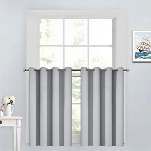 Yakamok 36 Inch Blackout Curtains Panels with Grommets - Room Darkening Thermal Insulated Window Drapes for Living Room/Bedroom,Light Grey, 52W x 36L, 2 Panels
