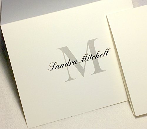 Pen & Pad Stationers 50 Personalized Note Cards w Matching Envelopes. Choose Large Script Initial in Blue or Block Initial in Grey/Black. Blank Inside. Optional Return Address Labels