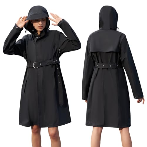 HALO RAIN Women's Single Breasted Long Trench Coat Windproof Raincoat Outerwear Lightweight Windbreaker with Blet & Hood2