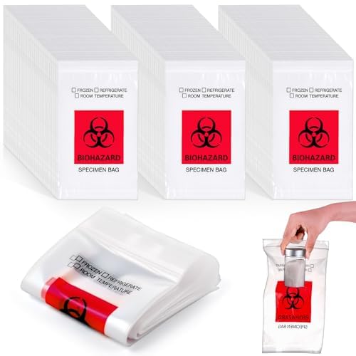 Teenyyou 300 Pcs Red Biohazard Specimen Bags 6" x 9" Laboratory Sample Bag with Biohazard Logo Top Sealable Suitable for Lab Test Facilities with External Document Bag (6 x 9 Inch)