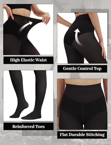 3 Pairs 80D Tights for Women Opaque Black High Waisted Stockings Womens Footed Pantyhose with Reinforced Toe2