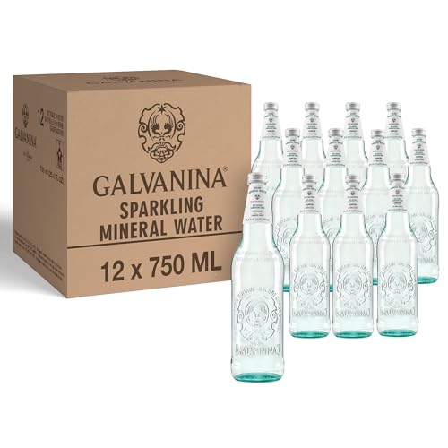 Image of Galvanina Sparkling Mineral Water - Premium Italian Sparkling Mineral Water, 750 ml (12 Glass Bottles) | Bright, Lively Bubbles with Refreshing Finish.