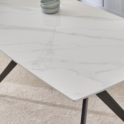 Image of Home Centre | Rika Sintered Stone 6-Seater Dining Table | Dining Set for Home | White | 1 Year Warranty