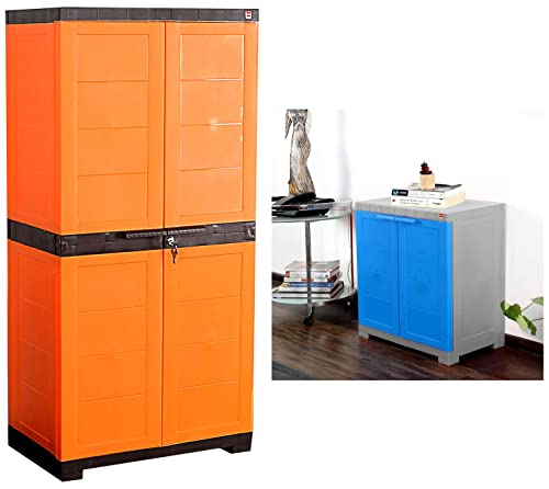 Image of Cello Novelty Big Plastic 2 Door Cupboard with 3 Shelves (Orange and Brown) Novelty Plastic Compact 2 Door Cupboard - Blue and Grey