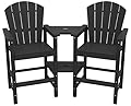 SERWALL Tall Adirondack Chairs Set of 2 with Double Layer Connecting Tray, HDPE Bar Height Outdoor Chairs, Wood-Like Adirondack Bar Stools for Patio, Balcony, Porch, Black
