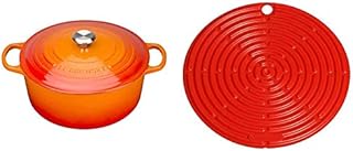 LE CREUSET Signature Enamelled Cast Iron Round Casserole Dish With Lid, 24 cm, 4.2 Litre, Volcanic, 211772409 & Silicone Cool Tool, Surface Protector, Pot Holder, Jar Opener, 20.5 cm, Volcanic