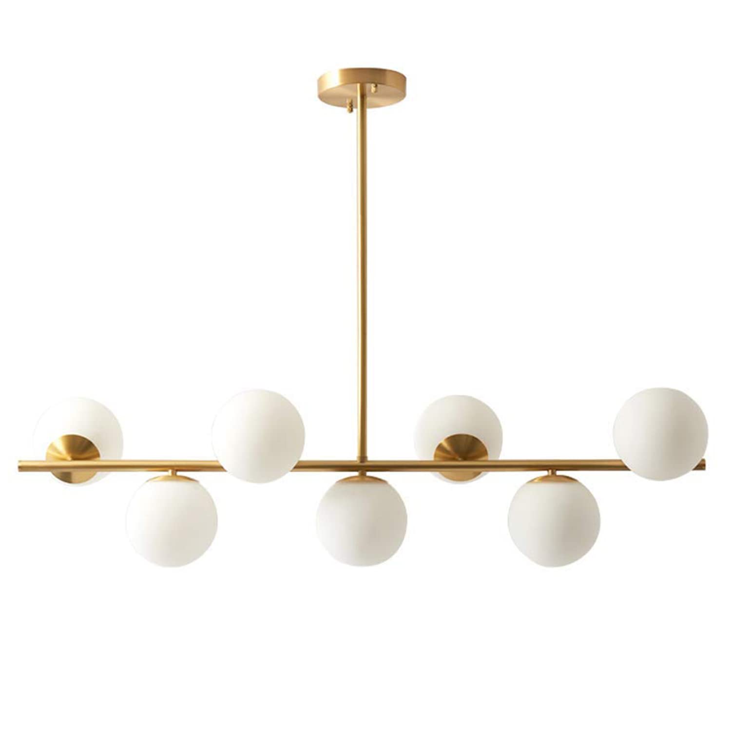 Flyrose 7-Light Globe Chandelier Lighting Gold Glass Ceiling Pendant Light Mid-Century Modern Bubble Sputnik Chandelier Adjustable Kitchen Island Pendant Lighting (Gold+White)