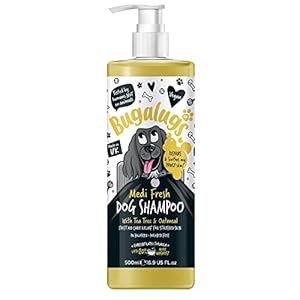 BUGALUGS Dog Shampoo for Itchy Skin Antibacterial And Antifungal Natural Medicated Safe Sensitive Formula – Fast Absorbing Skin Cooling First Aid relief For Cuts Grazes Skin Irritation