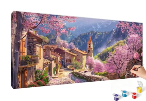 Peinture par Numéro Paysage Rose Solution Anti-Stress Créative avec Kit Numéro D'Art Complet