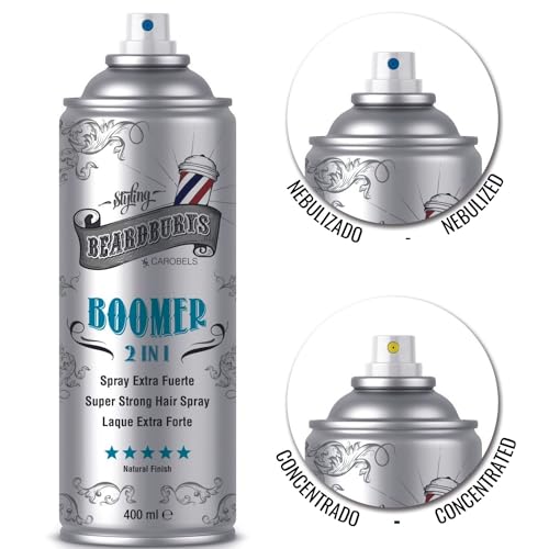 Beardburys HairSpray 2 en 1 Boomer | Laca Profesional para el Pelo Hombre, Mate con Fijación Extra Fuerte, 2 Acabados Concentrado y Nebulizado, Sin C.F.C (2) - imagen 2
