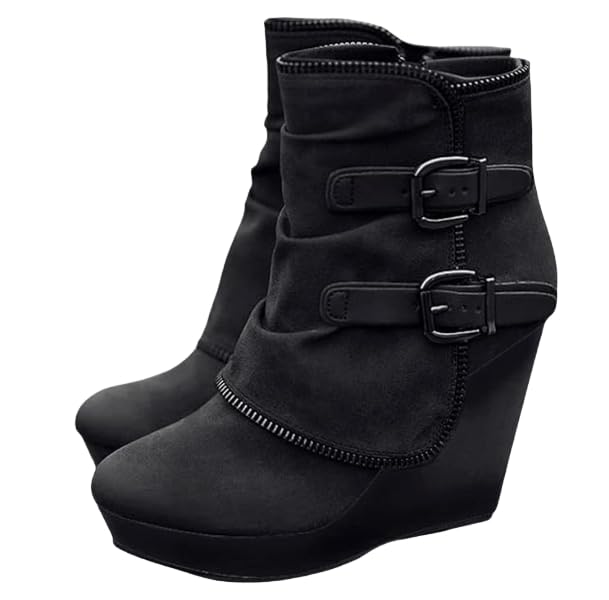 Womens Wedge Booties Ankle Heels Boots Stacked Heeled Winter Dress Shoes