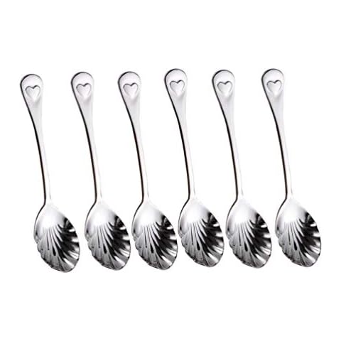 DEARAIMILI Stainless Steel Shell Spoon Sugar/Dessert/Marmalade Spoon,Heart Shape 6PCS Cover