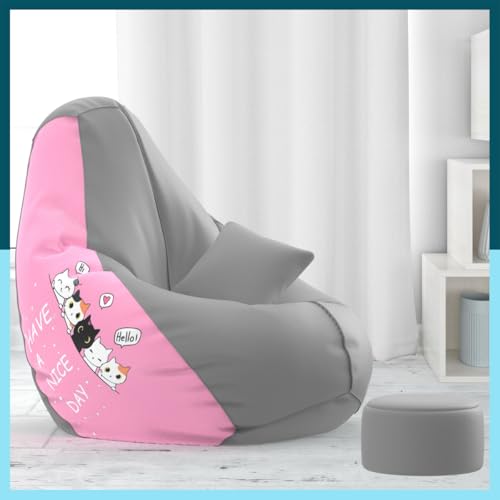 Biggie Bean Bag Cover 4XL Bean Bag with Free Cushion & Footrest - Official : PrintPerfection Combo (Matching Color : Printed, Have a Nice Day - Pink Grey)-image-27