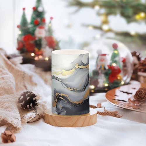 Image of Black Marble Flameless Candles with Remote, Set of 2 Battery-Operated Pillar Candles for Home, Christmas, Party Decor