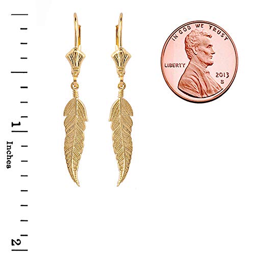 Certified 10k Yellow Gold Native American Feather Leaf Dangle Earrings2
