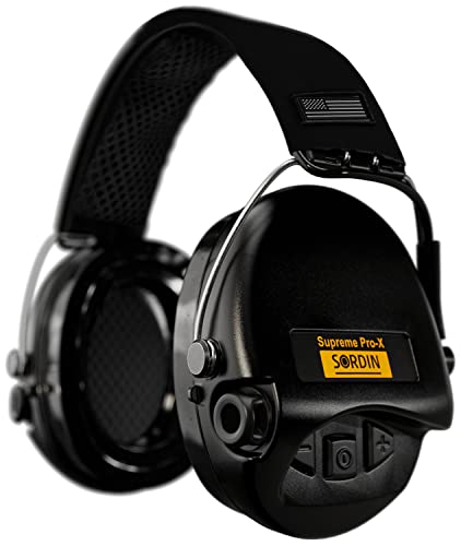 Sordin Supreme Pro-X Ear Defenders - Black US Headband & Gel Kits - Electronic Ear Muffs (Black)