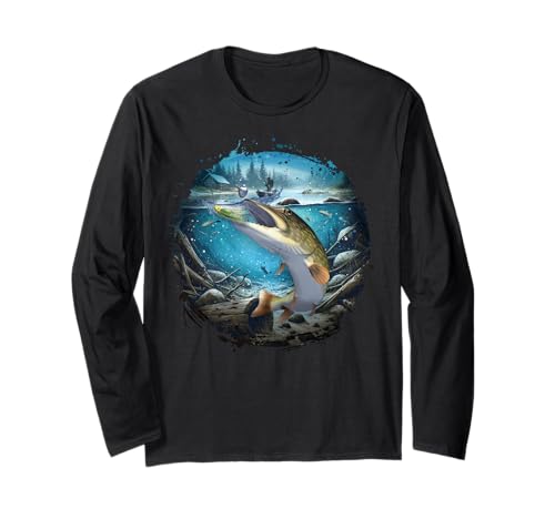 Pike With Pike Lure Spinnerbait Drawing Long Sleeve T-Shirt