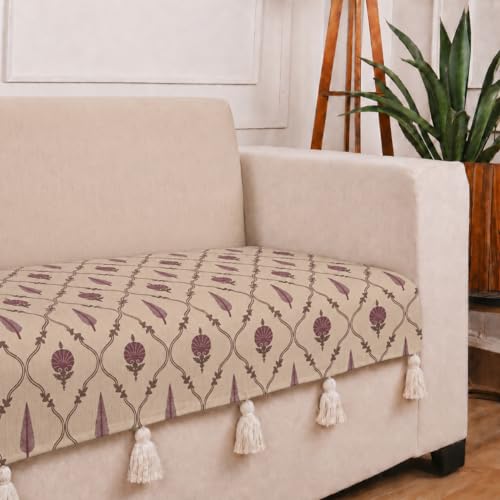 Image of STITCHNEST 'Eden Weaves Collection Series' 3 Seater Sofa Cover| Elegant Woven Fabric, Decorative Tassels, Washable & Durable for Modern Living