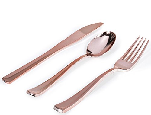 Gold, Silver, Rose Gold Plastic Cutlery Set Disposable Silverware - Forks, Knives, Spoons - For Catering, Parties, Dinners, Weddings, and Everyday Use - Image 10