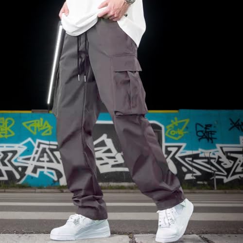 Men's Casual Cargo Pants Workout Joggers Stretch Sweatpants Drawstring Tactical Pants with Multi Pockets4
