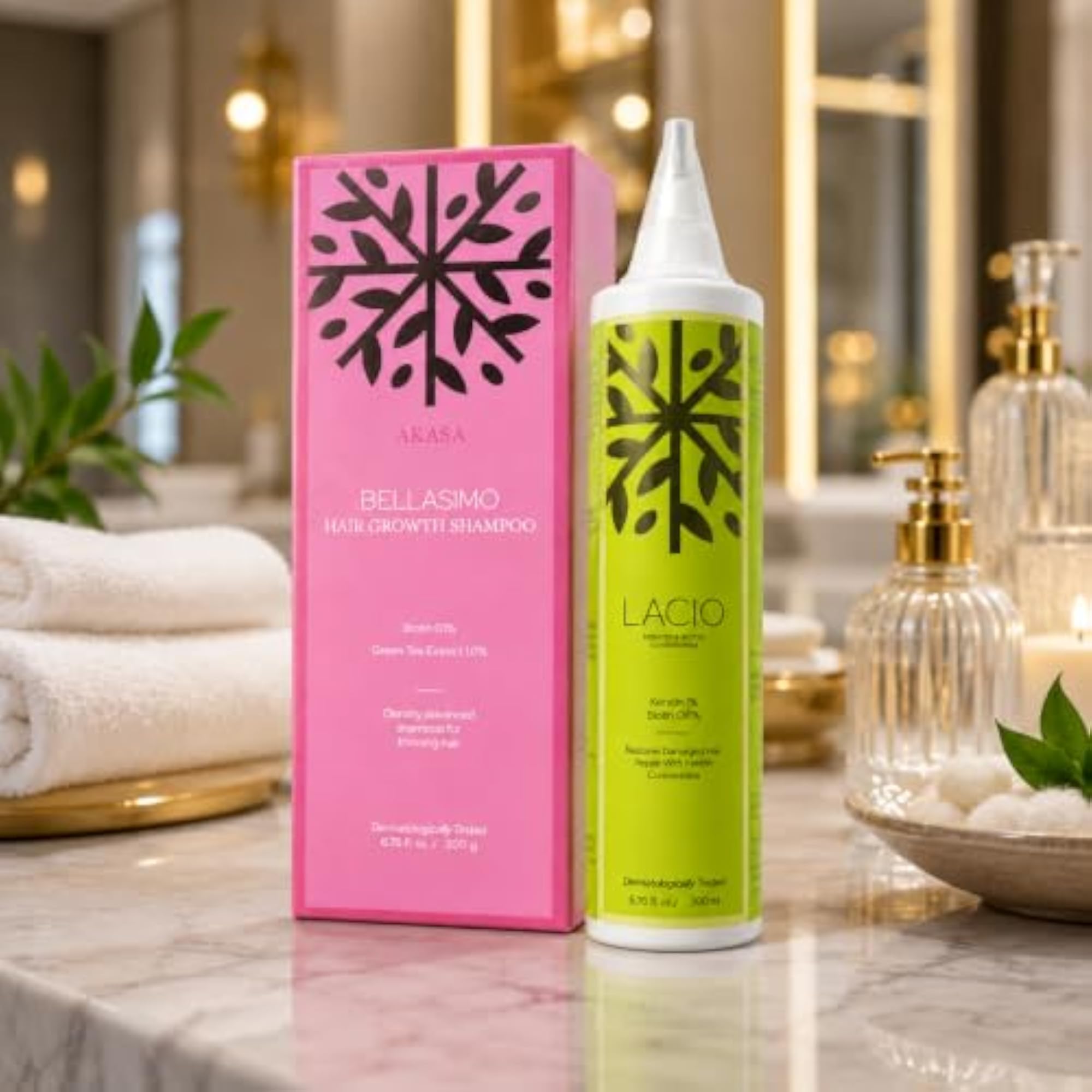 AKASA Bellasimo Hair Growth Shampoo & LACIO Keratin Biotin Conditioner Combo